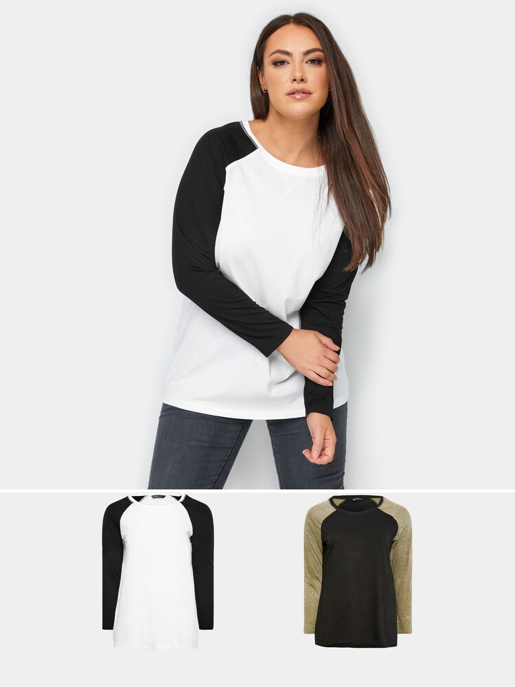 Schwarz - Yours Curve Langarm-Raglan T-shirts 2 Pack - Bild 1 von 5 Schwarz - Yours Curve Langarm-Raglan T-shirts 2 Pack - Bild 1 von 5