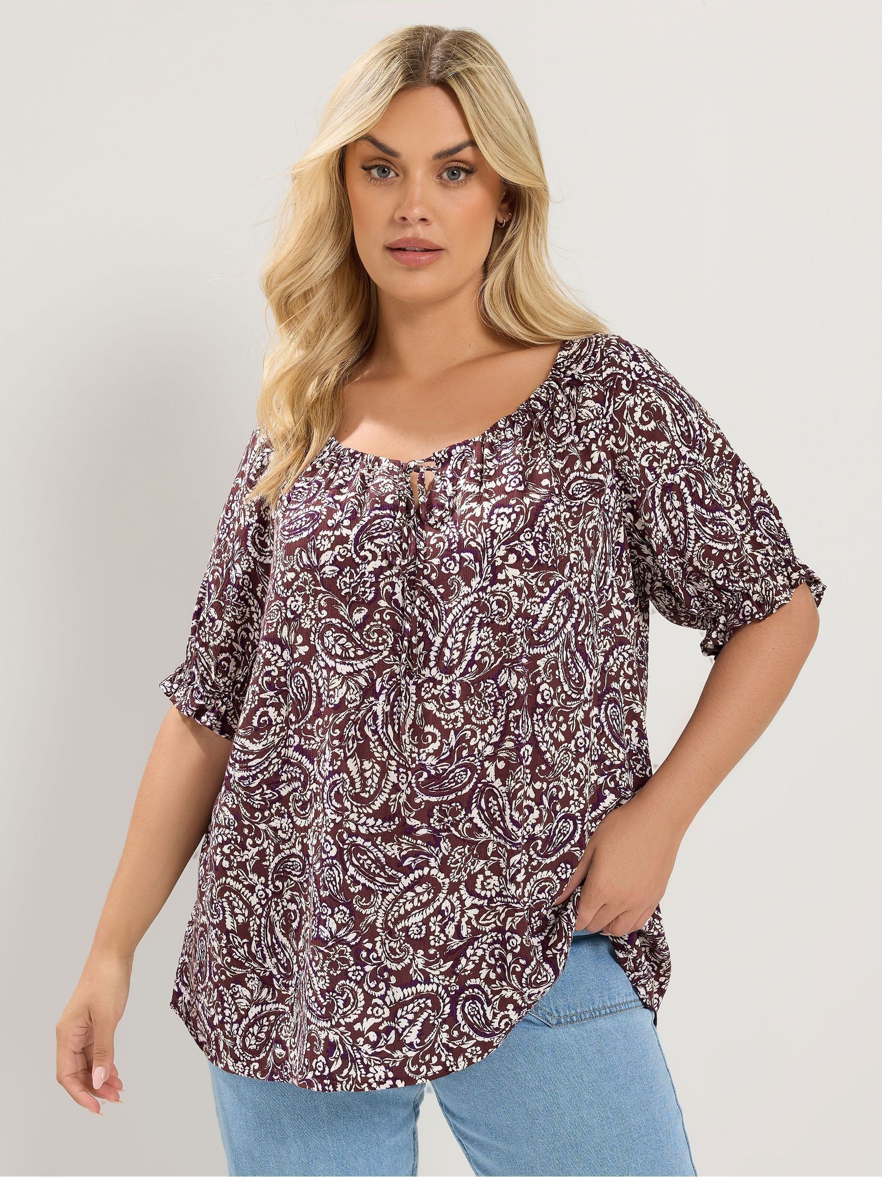 Yours Curve Women's Brown Abstract Print Airflow Blouse