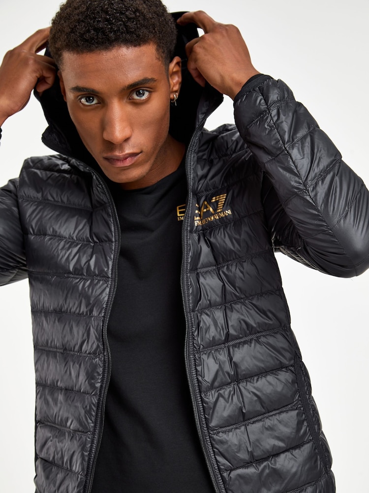Emporio Armani EA7 Black Hooded Padded Jacket - Image 5 of 6