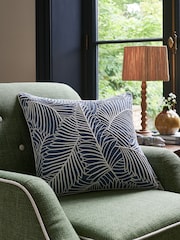 Nina Campbell Navy Blue Tree Fern Corded Leaves Cushion - Image 1 of 4