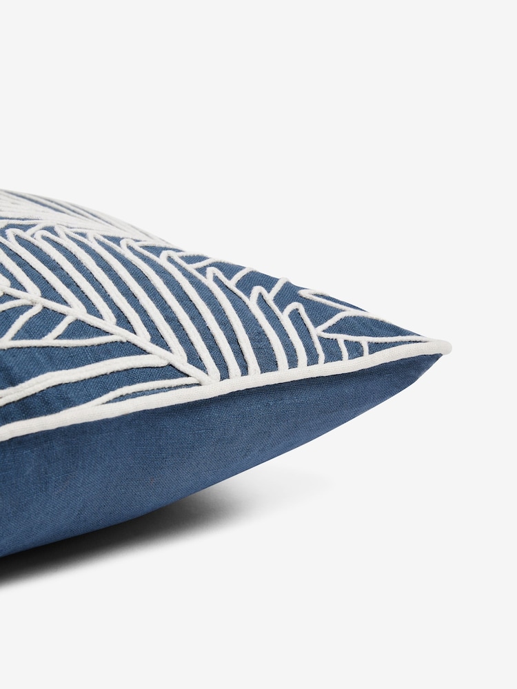 Nina Campbell Navy Blue Tree Fern Corded Leaves Cushion - Image 2 of 4