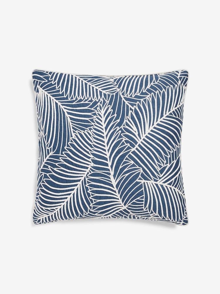 Nina Campbell Navy Blue Tree Fern Corded Leaves Cushion - Image 3 of 4