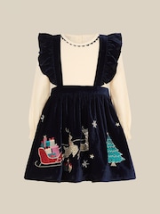 Monsoon Blue Christmas Top & Velour Pinafore Dress Set - Image 1 of 3