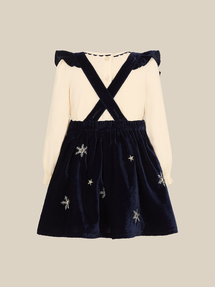 Monsoon Blue Christmas Top & Velour Pinafore Dress Set - Image 2 of 3