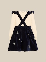 Monsoon Blue Christmas Top & Velour Pinafore Dress Set - Image 4 of 5