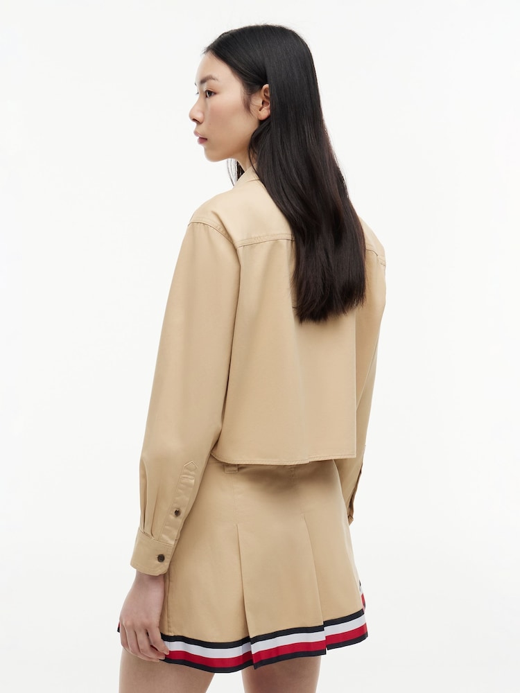 Tommy Jeans Gold Relaxed Fit Crest Embroidery Cropped Shirt - Image 2 of 5