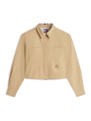 Tommy Jeans Gold Relaxed Fit Crest Embroidery Cropped Shirt - Image 5 of 5