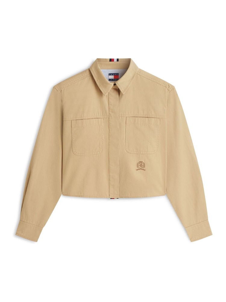 Tommy Jeans Gold Relaxed Fit Crest Embroidery Cropped Shirt - Image 5 of 5