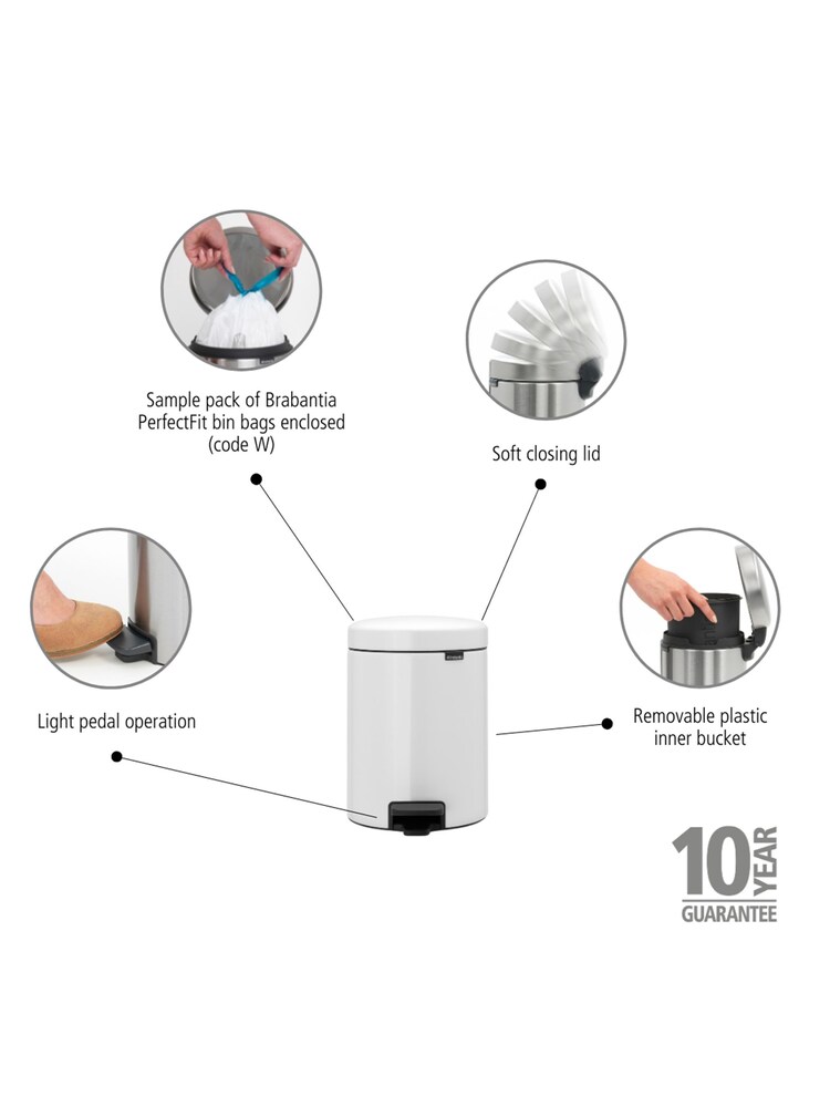 Brabantia White NewIcon 5L Pedal Bin - Image 5 of 5