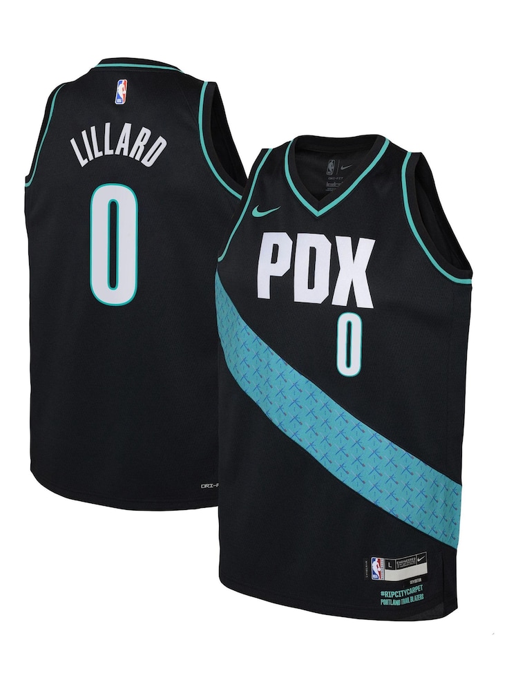 Nike Black Portland Trail Blazers City Edition Swingman Jersey 22 - Damian Lillard Youth - Image 1 of 3