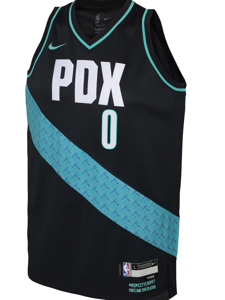 Nike Black Portland Trail Blazers City Edition Swingman Jersey 22 - Damian Lillard Youth - Image 2 of 3