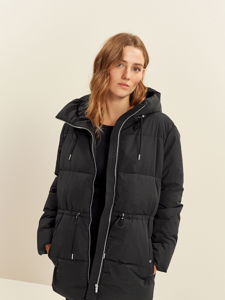 Black Padded Coat With Drawstring Waist - Image 1 of 1