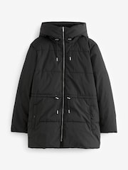 Black Padded Coat With Drawstring Waist - Image 5 of 7