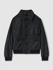 Reiss Navy Melange Packer Puppytooth Check Bomber Jacket - Image 2 of 6