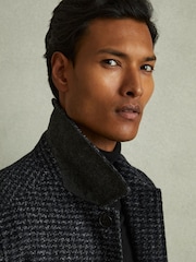 Reiss Navy Melange Packer Puppytooth Check Bomber Jacket - Image 3 of 6