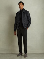 Reiss Navy Melange Packer Puppytooth Check Bomber Jacket - Image 4 of 6