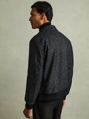 Reiss Navy Melange Packer Puppytooth Check Bomber Jacket - Image 5 of 6