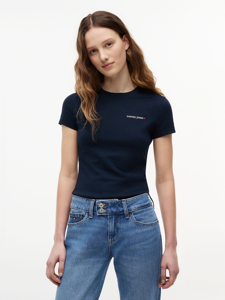 Tommy Jeans Blue Logo Slim Jersey T-Shirt - Image 1 of 5