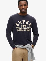 Superdry Black 100% Cotton Athletic Long Sleeve Top - Image 1 of 6