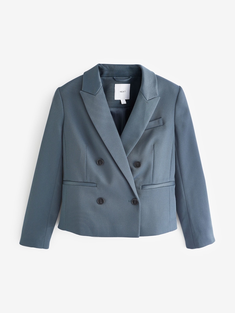 Blå - Skräddarsydd Twill Dubbelknäppt Kavaj - Bild 6 av 6