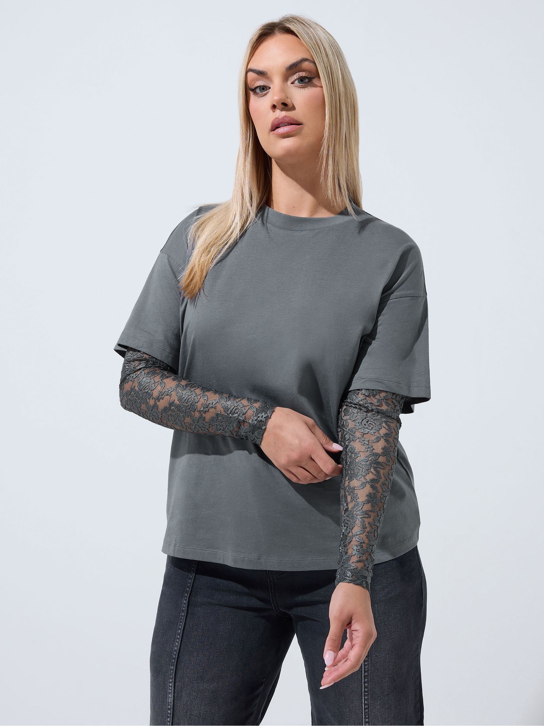Yours Women's Grey Lace Long Sleeve Top In | Size: 26/28 - Image 6