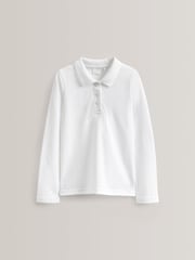 White Slim Fit 5 Pack 100% Cotton Long Sleeve School Polo Shirts (3-16yrs) - Image 2 of 3
