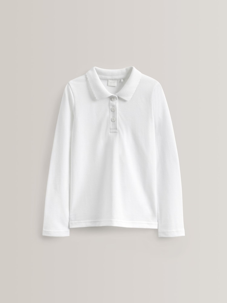 White Slim Fit 5 Pack 100% Cotton Long Sleeve School Polo Shirts (3-16yrs) - Image 2 of 3