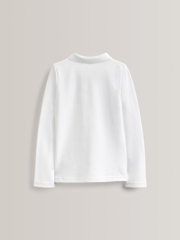 White Slim Fit 5 Pack 100% Cotton Long Sleeve School Polo Shirts (3-16yrs) - Image 3 of 3