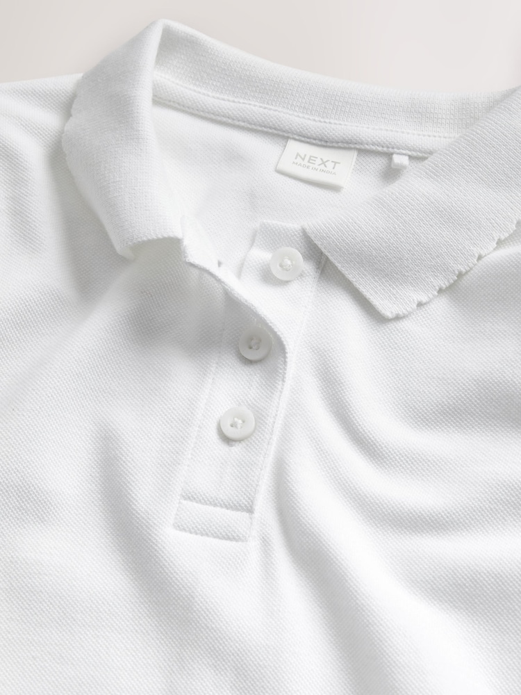 White Slim Fit 5 Pack 100% Cotton Long Sleeve School Polo Shirts (3-16yrs) - Image 5 of 5