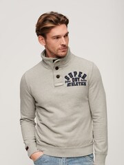 Superdry Grey Vintage Athletic Henley 100% Cotton Jumper - Image 3 of 5