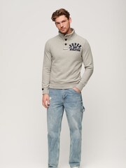 Superdry Grey Vintage Athletic Henley 100% Cotton Jumper - Image 4 of 5