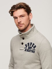 Superdry Grey Vintage Athletic Henley 100% Cotton Jumper - Image 5 of 5