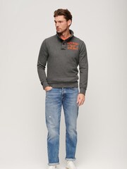Superdry Dark Grey Vintage Athletic Henley 100% Cotton Jumper - Image 2 of 3