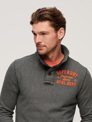 Superdry Dark Grey Vintage Athletic Henley 100% Cotton Jumper - Image 3 of 3