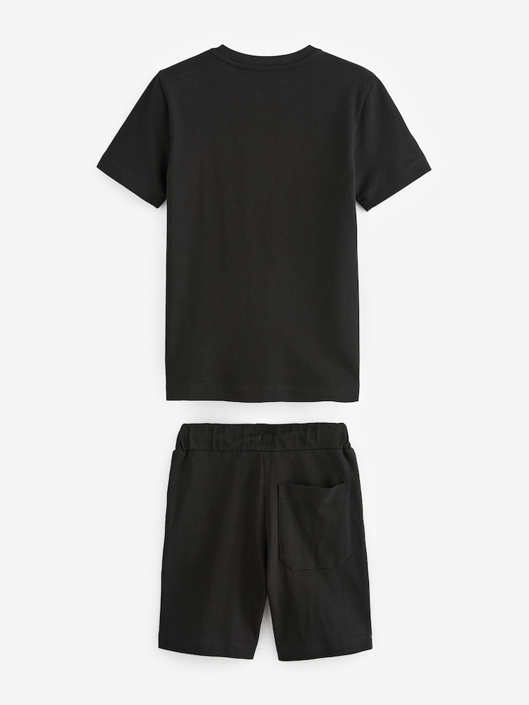 črna/siva - 100% Cotton z izrazitim barvnim vzorcem majica And Shorts Set (3-16yrs) - Slika 2 iz 2
