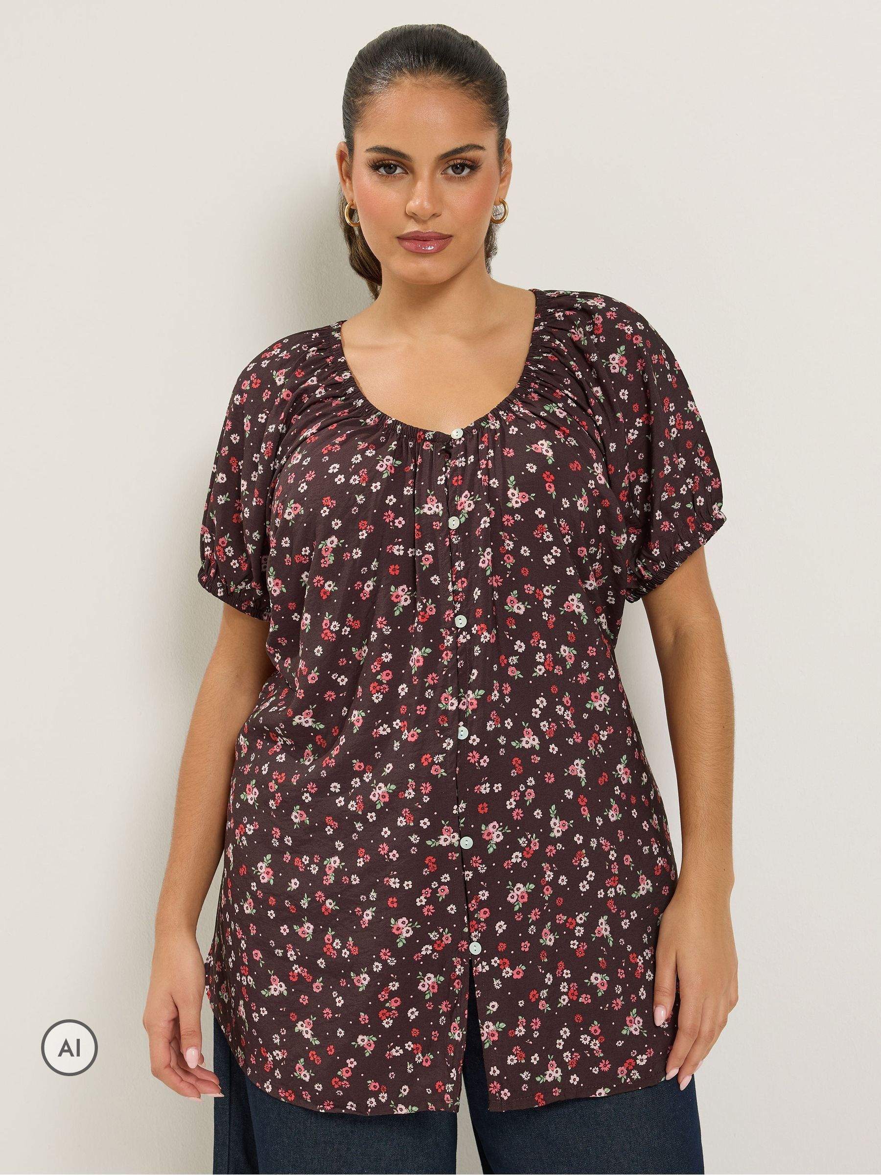 Yours Curve Women's Brown Airflow Blouse - Image 8