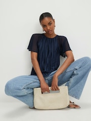 River Island Blue Short Sleeve Pleated Hybrid T-Shirt - Image 1 of 4