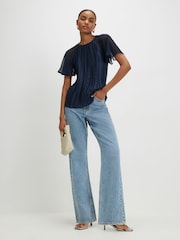 River Island Blue Short Sleeve Pleated Hybrid T-Shirt - Image 3 of 4