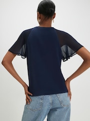 River Island Blue Short Sleeve Pleated Hybrid T-Shirt - Image 4 of 4