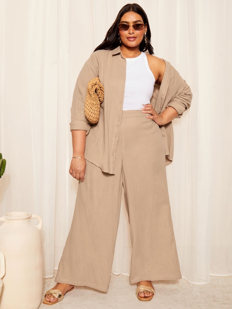 Curves Like These Nude Linen Look Oversized Shirt - Image 2 of 4 Curves Like These Nude Linen Look Oversized Shirt - Image 2 of 4