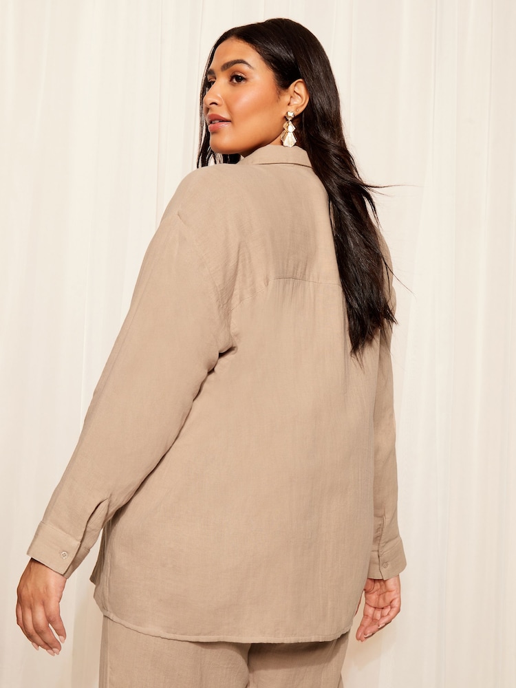 Curves Like These Nude Linen Look Oversized Shirt - Image 3 of 4