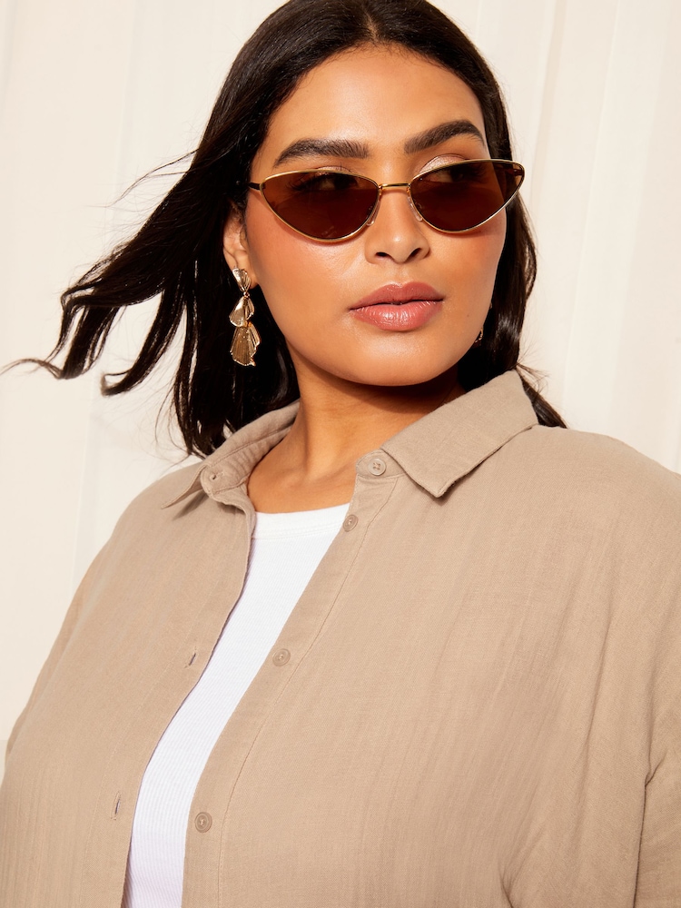 Curves Like These Nude Linen Look Oversized Shirt - Image 4 of 4 Curves Like These Nude Linen Look Oversized Shirt - Image 4 of 4
