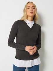 Long Tall Sally Chocolate Brown 2 In 1 Shirt Jumper - Image 1 of 6