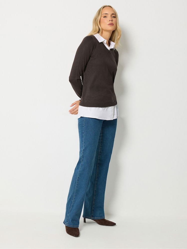 Long Tall Sally Chocolate Brown 2 In 1 Shirt Jumper - Image 2 of 6 Long Tall Sally Chocolate Brown 2 In 1 Shirt Jumper - Image 2 of 6