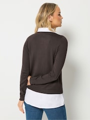 Long Tall Sally Chocolate Brown 2 In 1 Shirt Jumper - Image 3 of 6