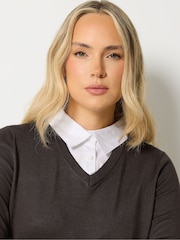 Long Tall Sally Chocolate Brown 2 In 1 Shirt Jumper - Image 4 of 6