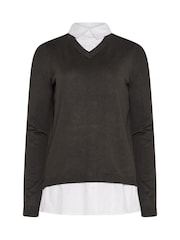 Long Tall Sally Chocolate Brown 2 In 1 Shirt Jumper - Image 5 of 6