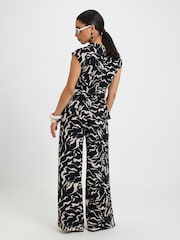 River Island Black Petite Abstract Print Wide Leg Joggers - Image 3 of 4