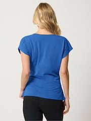 M&Co Blue Cotton Rich Short Sleeve Wrap Top - Image 3 of 6