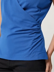 M&Co Blue Cotton Rich Short Sleeve Wrap Top - Image 4 of 6